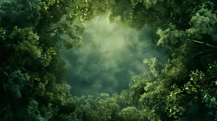 Poster Beautiful dense forest with the center exposed to light forming a beautiful circle, natural background concept © MyBackground