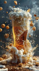 3D commercial Illustrate of Beer food levitation - obrazy, fototapety, plakaty