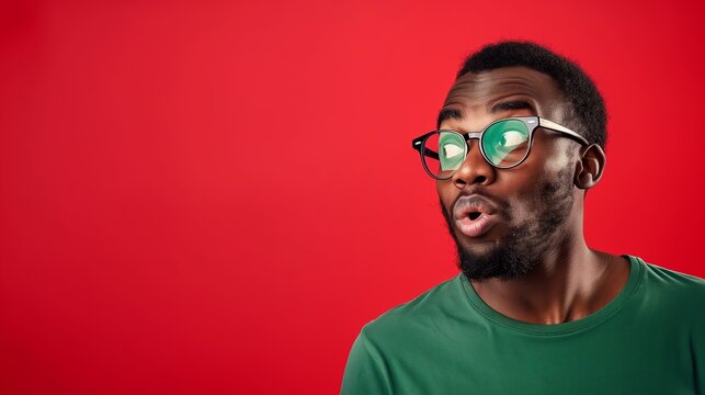 An African American man appears very impressed by something he is seeing. He has a look of saying wow!!