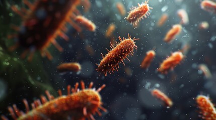 Obraz na płótnie Canvas Detailed bacteria floating in a microscopic view