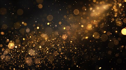 gold light bokeh effect on a black background, providing an abstract blur texture with shimmering and illuminated ambiance