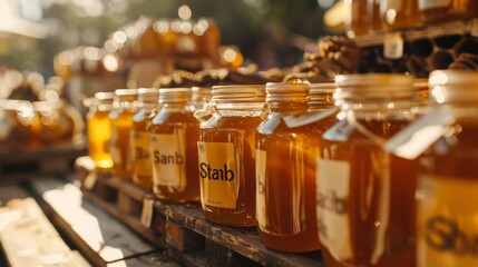 Fototapeta na wymiar Honey with a label boasting its origins