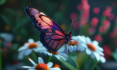Papillon sur une fleur, photographie macro ,hyperdetailed, hyperrealistic