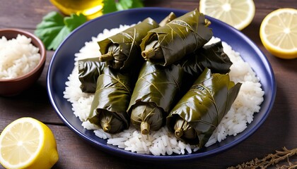 Dolmades, Stuffed Grape Leaves with rice and lemon filling