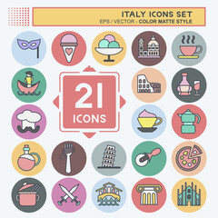 Icon Set Italy. suitable for education symbol. color mate style. simple design editable. design template vector. simple illustration