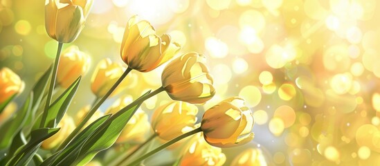 Background with lovely yellow tulips for Spring Easter and a floral background for Summer.