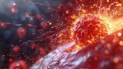 Illuminated cancer cell in a dynamic environment