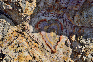 natural red heart on rock wall