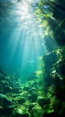 Fototapeta na wymiar Emerald Underwater Ecosystem: A Mesmerizing Display of Algae’s Vital Role in Marine Life