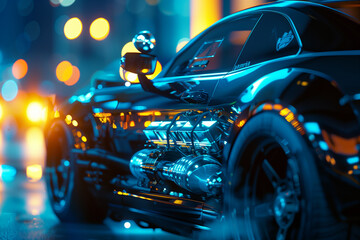 Police car engine under diffused soft lighting