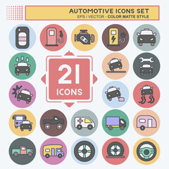 Icon Set Automotive. suitable for education symbol. color mate style. simple design editable. design template vector. simple illustration