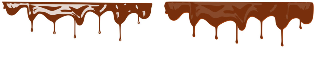 Pouring chocolate dripping from cake top. chocolate streams isolated on transparent background