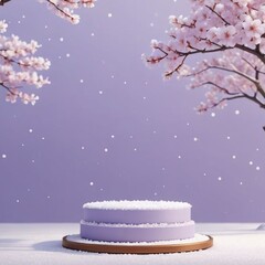 Display stand, 3D, product display, purple, cherry blossom, snow, stage