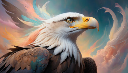 Fantasy Illustration of a wild eagle bird. Digital art style wallpaper background.