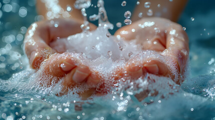 Fototapeta premium Sparkling water in hands.