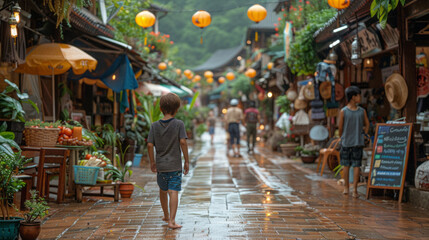 Asian children playing in the street