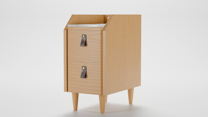 Modern narrow nightstand wooden bedside table premium photo 3d render