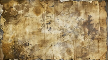 vintage stains and distressed edges on abstract old rough antique parchment paper texture background with worn torn edges