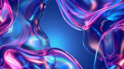 Fototapeta premium Neon glass gradient fluid shapes transparent liquid holographic gradient