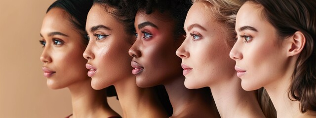 Obraz premium beautiful women with natural beauty and glowing smooth skin diverse and confident with radiant complexion and youthful vibrant appearance in portrait