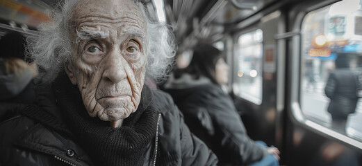 Lonely elderly people travel by public transportation. 
