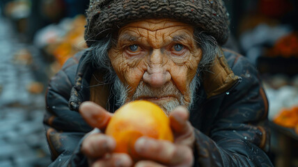 Homeless seniors asking for food and money.  - obrazy, fototapety, plakaty