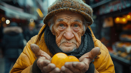 Homeless seniors asking for food and money.  - obrazy, fototapety, plakaty