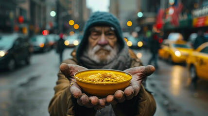 Homeless seniors asking for food and money. 