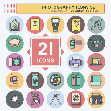 Icon Set Photography. related to Photography symbol. color mate style. simple design editable. simple illustration