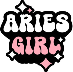 Aries Girl Sticker On Cute Style Design For Sticker, T-Shirt, Mug, Hoodie, Poster & For Any Merchandise Printing On Transparent Background