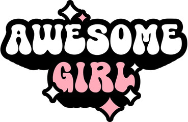 Awesome Girl Sticker On Cute Style Design For Sticker, T-Shirt, Mug, Hoodie, Poster & For Any Merchandise Printing On Transparent Background