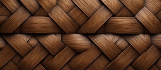 A close-up view of a traditional woven basket placed on a smooth wooden tabletop - obrazy, fototapety, plakaty