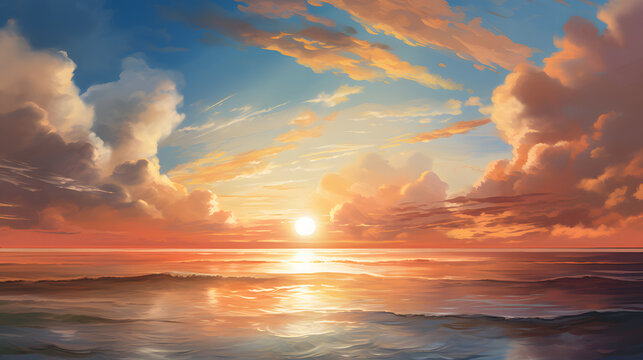 beautiful view when the sun sets on the ocean with clouds and beautiful color gradations