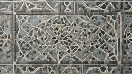 Fototapeta na wymiar Abstract bright wjite gray mosaic tile wall texture background - Arabesque moroccan marrakech vintage retro ceramic tiles pattern. generative.ai
