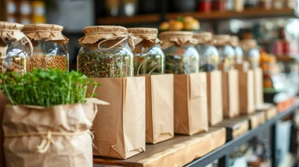 Poster Row of Herb-Filled Jars on Shelf © Prostock-studio