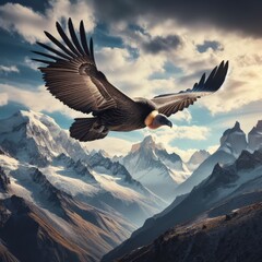 Condor soaring above the Andes mountains