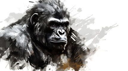 Black Gorilla Ape on White 