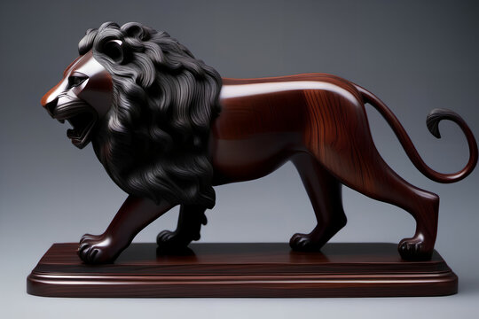 Wooden lion figurine. Digital illustration.