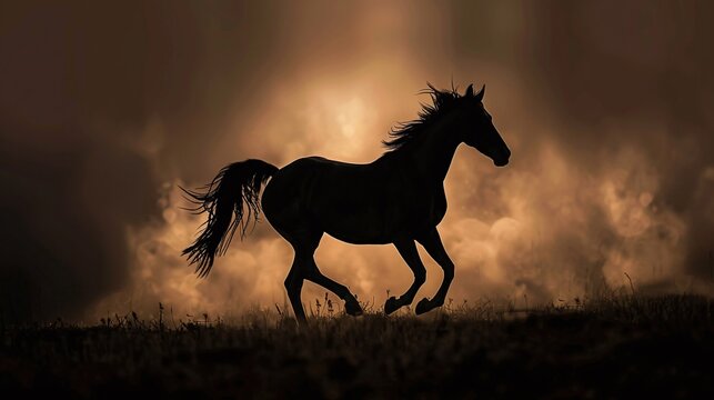 arabian horse silhouette on a dark background with the powerful and graceful form of this beautiful equine creature