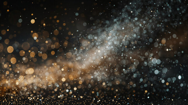 closeup of particles dust isolate on black abstract bokeh for overlay and background.