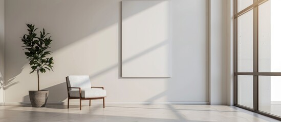 Blank white painting hung on the wall in a minimalist room.