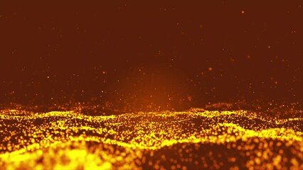 Golden particles wave moving bokeh abstract background with shining gold floating dust particles flare on yellow Background in animated motion - Powered by Adobe