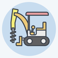 Icon Excavator Auger Drive. related to Construction Vehicles symbol. color mate style. simple design editable. simple illustration