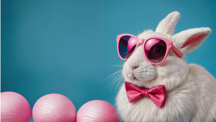 Cool bunny with sunglasses on a colorful background. rabbit easter