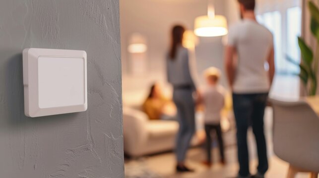 Smart Light Switch on Wall with Family in Background. Generative ai