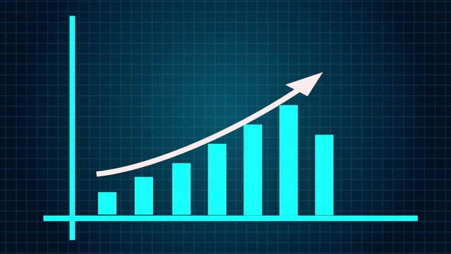 Growing Annual Business Chart. translucent, Alpha Channel. Animated Growth Chart for Financial Business with Trend Line Graph, Expand the Economy Bar Chart. Good Trend and Histogram