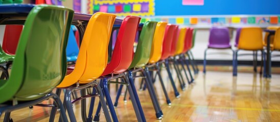 Organize classroom chairs in a neat line.