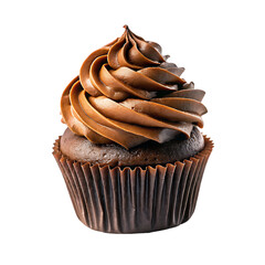 cupcake with chocolate icing and melted chocolate on transparent background