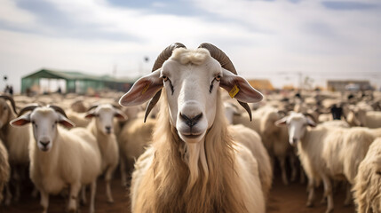 Farm animals in livestock market for eid al-adha 