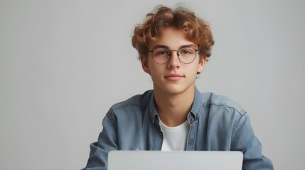 Successful caucasian young man student freelancer using laptop, watching webinars, working remotely, e-learning e-commerce online isolated in white background Ai Generated 